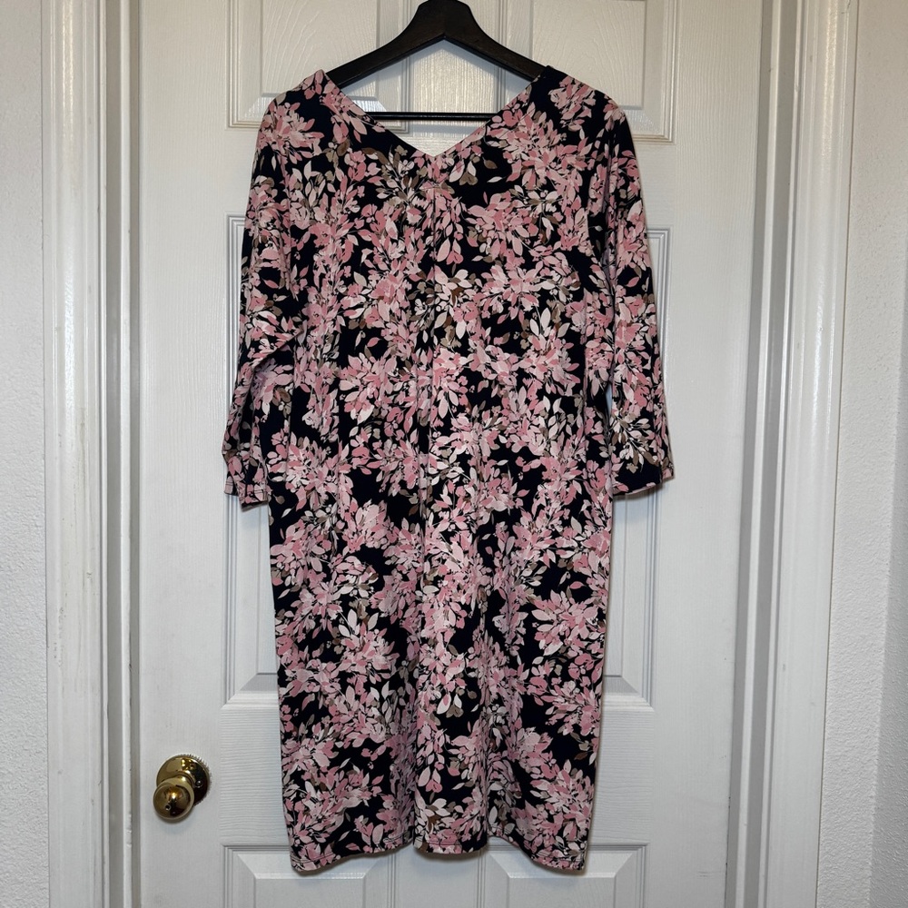 J. Jill | Wherever Collection Women’s Petite Pink and Black Floral Dress Size LP - Picture 3 of 7
